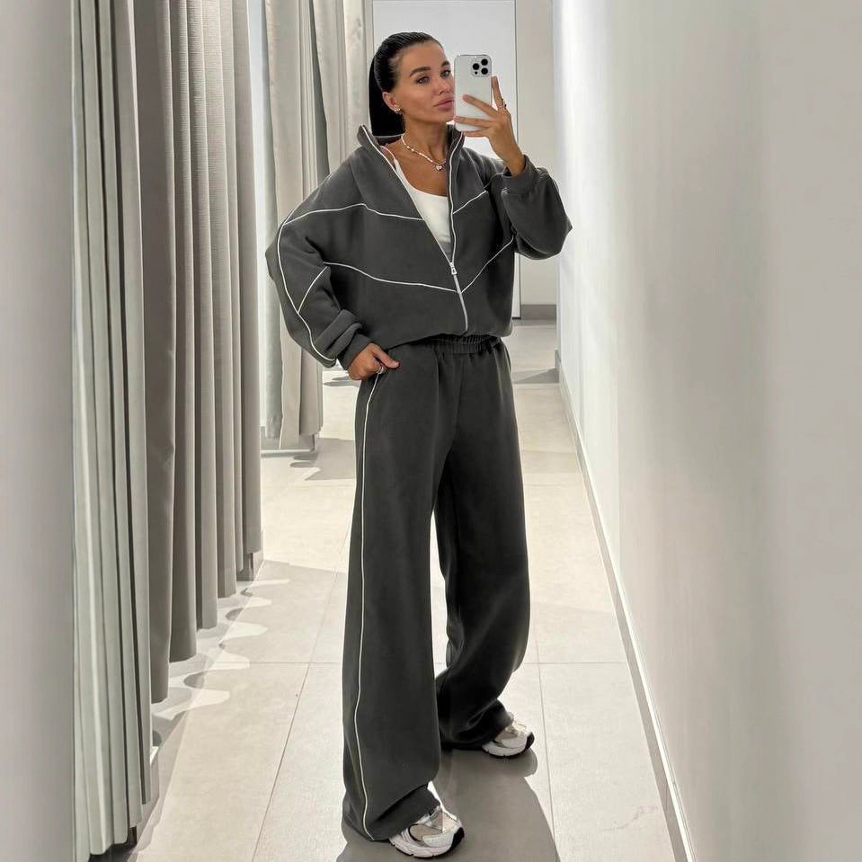 Damen sportliches Oversized-Set mit hohem Kragen und elastischen Bündchen Drune