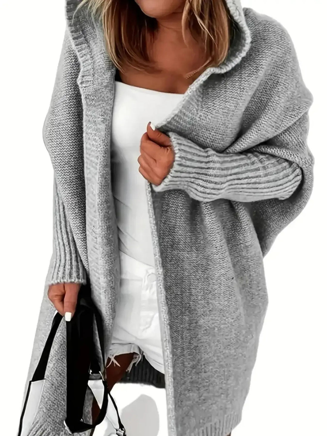 Damen Kuschelige Strickjacke mit Kapuzen und weit geschnittenem Design Drune