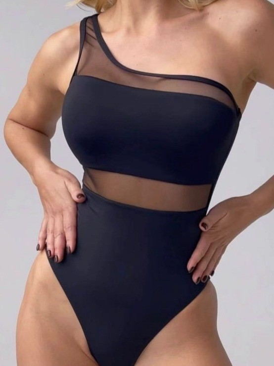 Damen einseitiger Badeanzug mit transparenten Einsätzen Drune