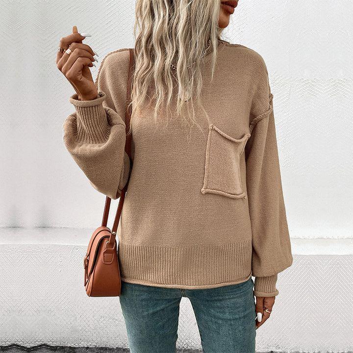 Damen lässiger Strickpullover mit Brusttasche und raffinierten Details Drune