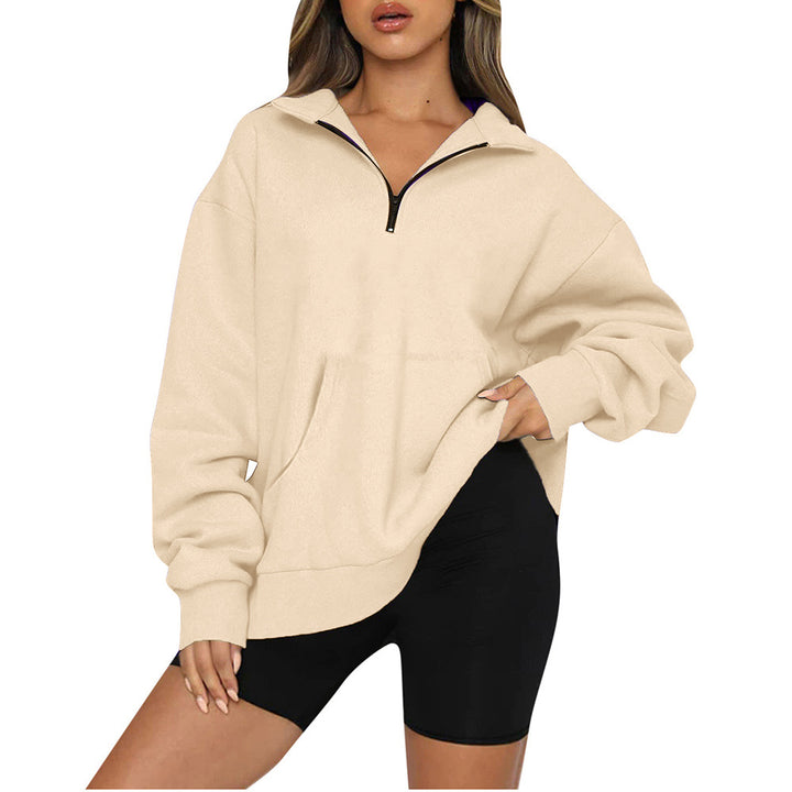 Damen Oversized Sweatshirt mit halbem Reißverschluss und Kapuze Drune