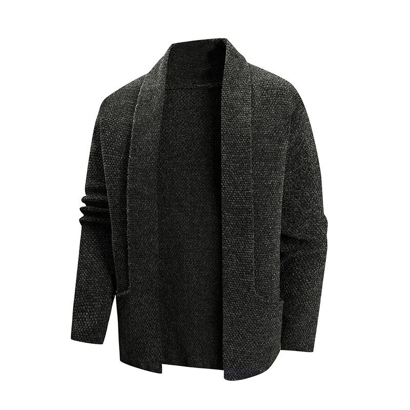 Herren nan offener Strickmantel mit weitem Fallendem Schalkragen und aufgesetzten Eingrifftaschen Drune