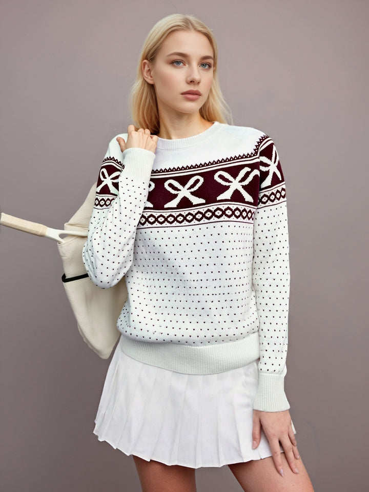 Damen Strickpullover mit festlichem Schleifenmuster und strukturiertem Design Drune