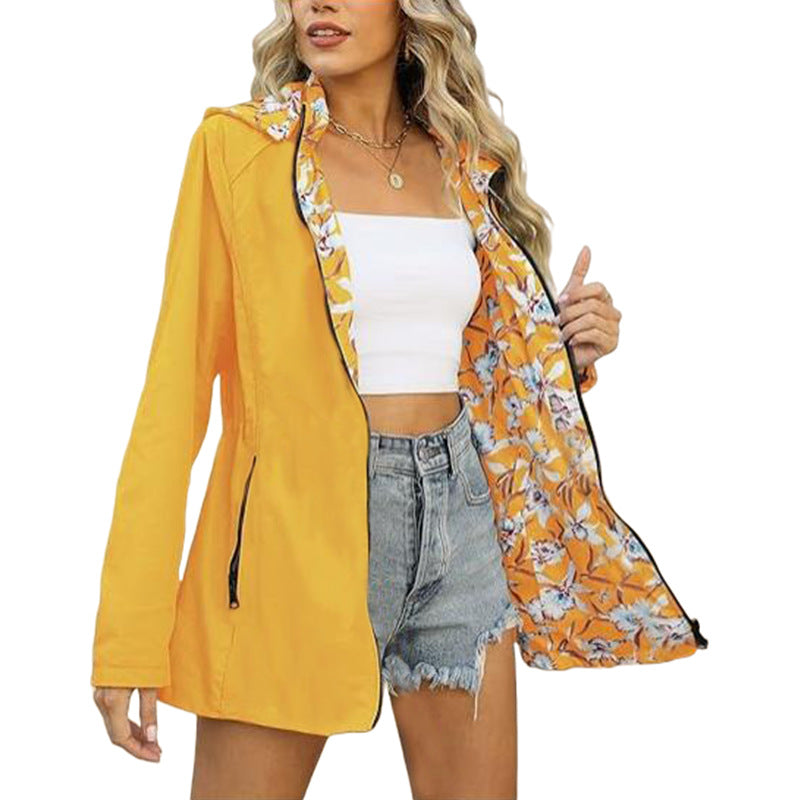Damen leichte Übergangsjacke mit floralem Innenfutter Drune