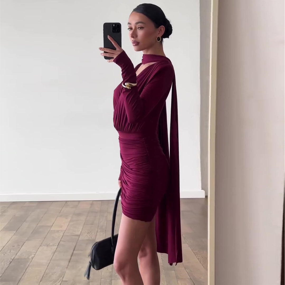 Damen Wickelkleid mit asymmetrischem Saum und raffiniertem Oberteil Drune
