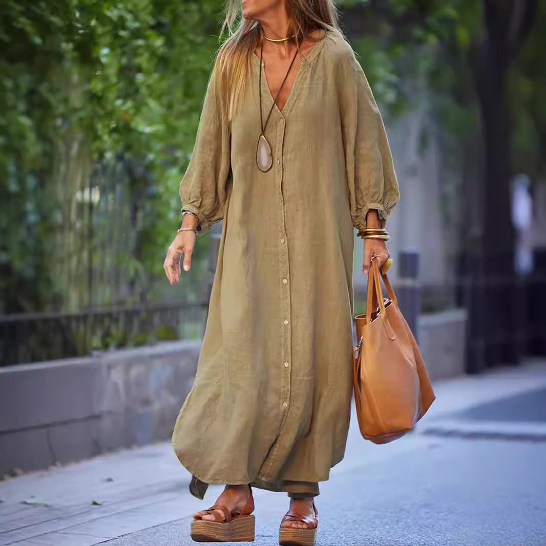 Damen Leichte Sommerkleid aus Leinen Drune