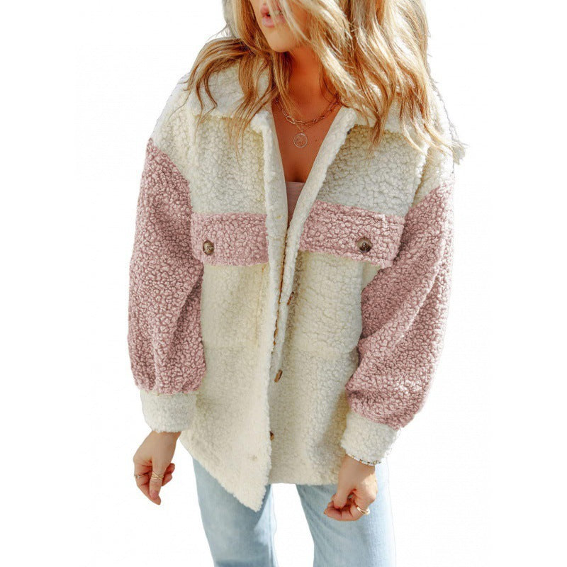 Damen Kuschelige Teddyjacke mit Kontrast-Ärmeln Drune
