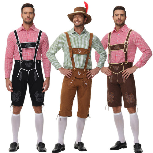 Herren nan traditionelle Trachtenlederhose mit Hosenträgern und Stickereien Drune