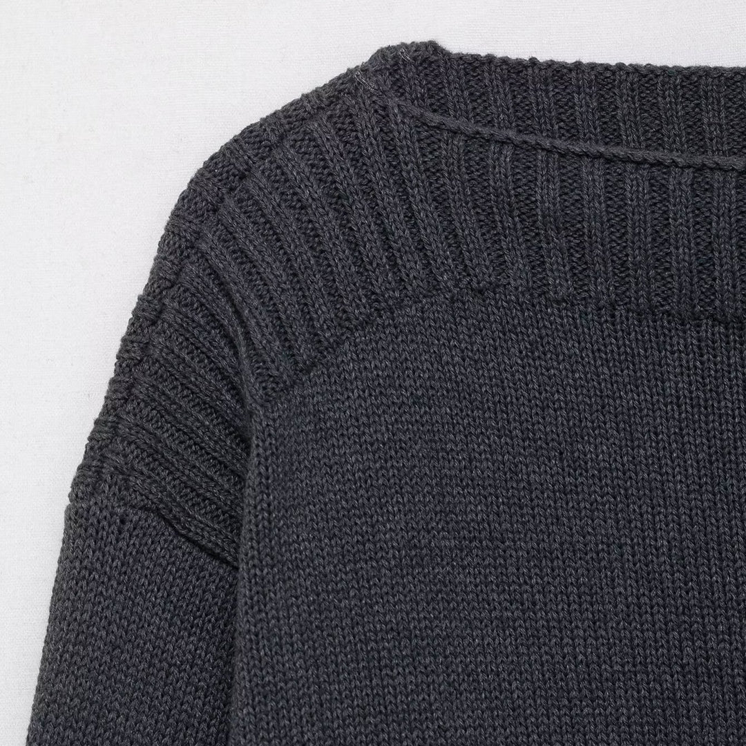 Damen eleganter Oversized-Strickpullover mit weitem Rundhalsausschnitt Drune