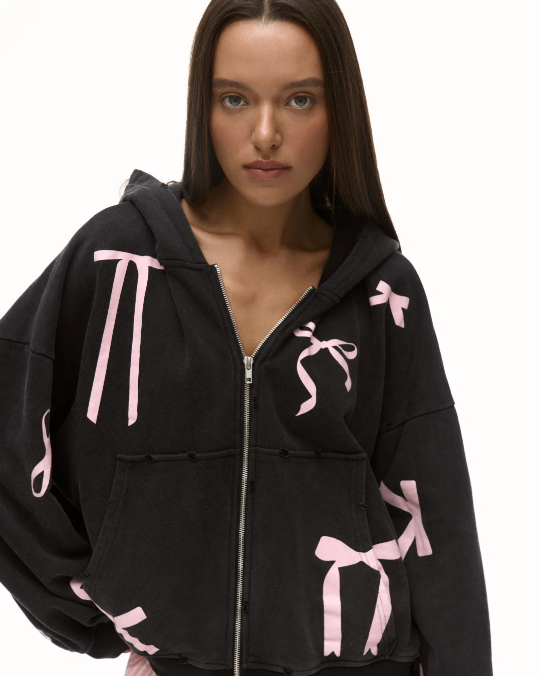 Damen Oversized Kapuzenjacke mit auffälligen Bänder-Design Drune