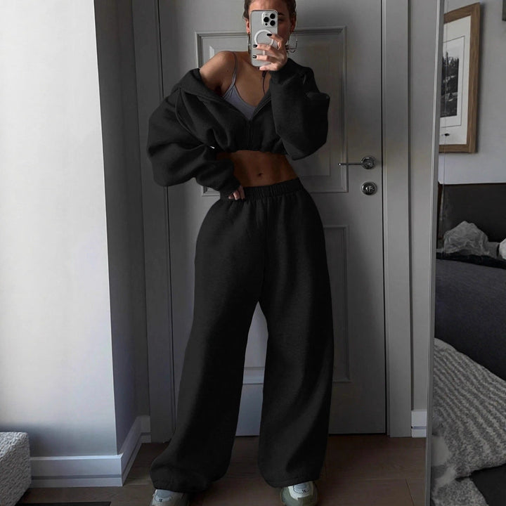 Damen Cropped Hoodie und lässige Sweatpants mit elastischem Bund Drune