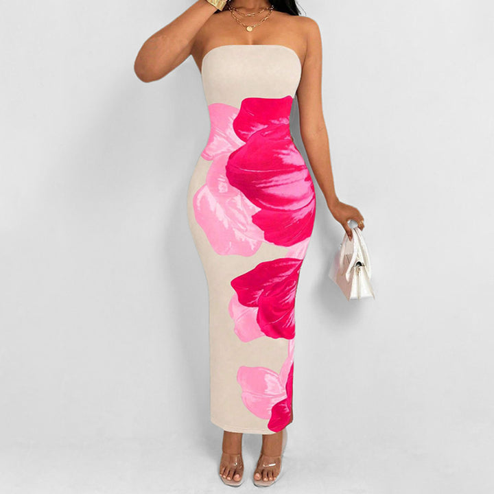 Damen Etui Maxikleid mit schulterfreiem Design und floralem Druck Drune