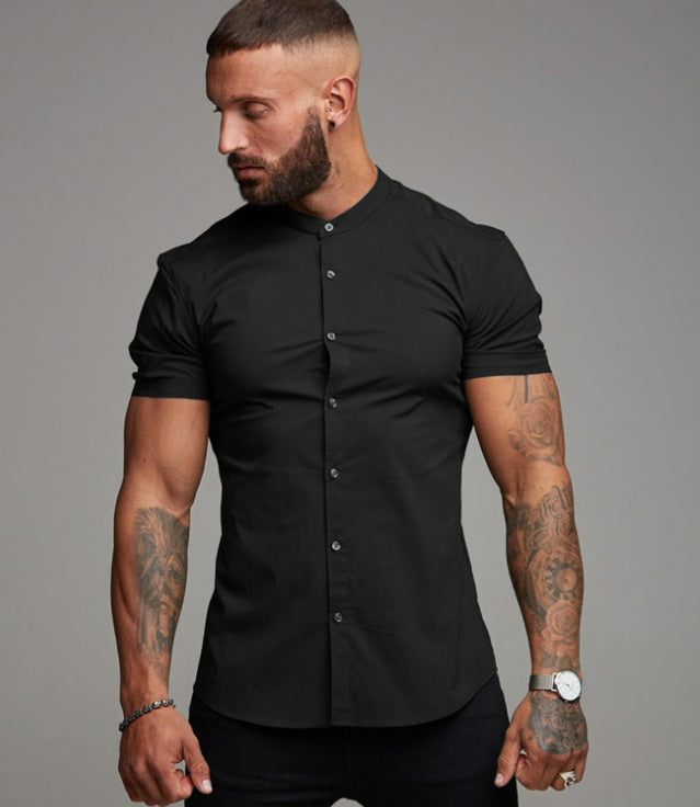 Herren Kurzarm-Hemd mit modernem Stehkragen und elegantem Schnitt Drune