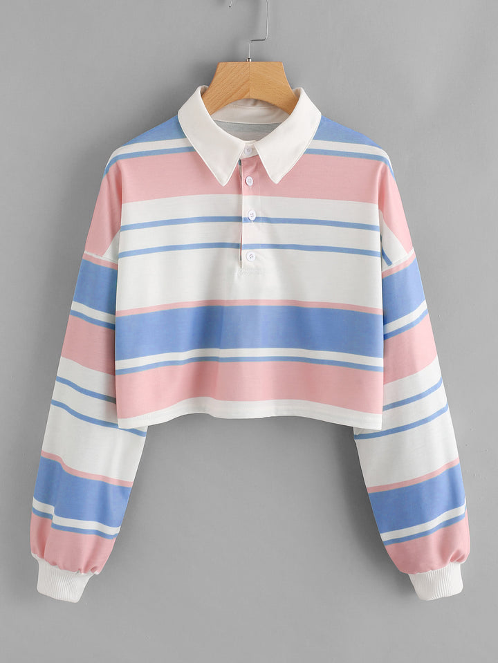 Damen Polo-Shirt im lässigen Crop-Design mit modischem Farbblockmuster Drune