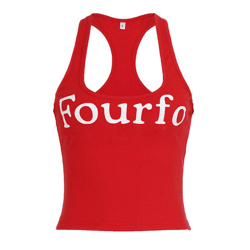 Damen Sportliches Crop-Top mit raffinierten Trägern und auffälligem Schriftzug Drune