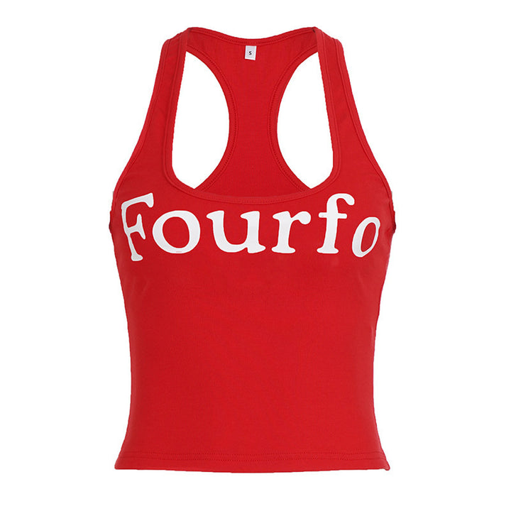 Damen Sportliches Crop-Top mit raffinierten Trägern und auffälligem Schriftzug Drune