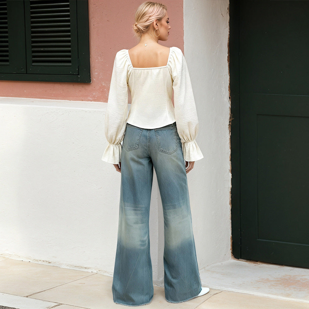Damen Bluse mit ausgefallenen Volantärmeln und taillierter Silhouette Drune
