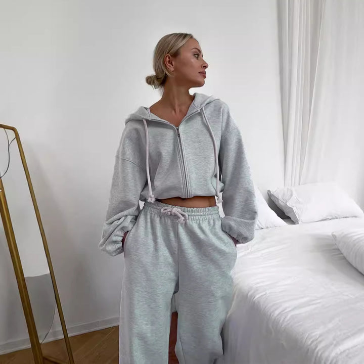 Damen lässiger cropped Hoodie und weit geschnittene Hose Drune
