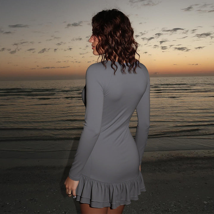 Damen Mini-Kleid mit tiefem V-Ausschnitt und dekorativen Pailletten Drune