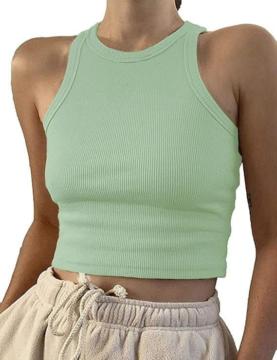 Damen sportliches Crop-Top mit elastischem Rippdesign Drune