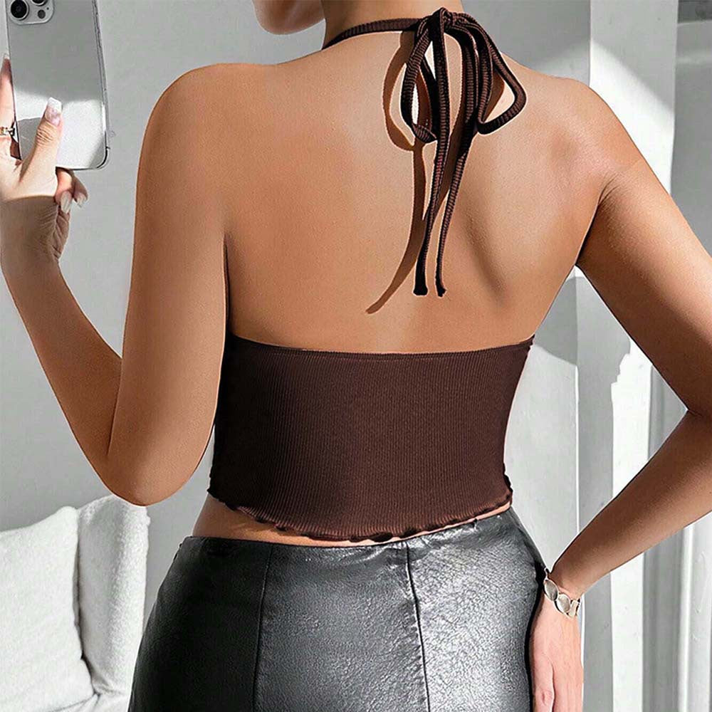 Damen verspieltes Crop-Top mit Raffung und Bindeband Drune