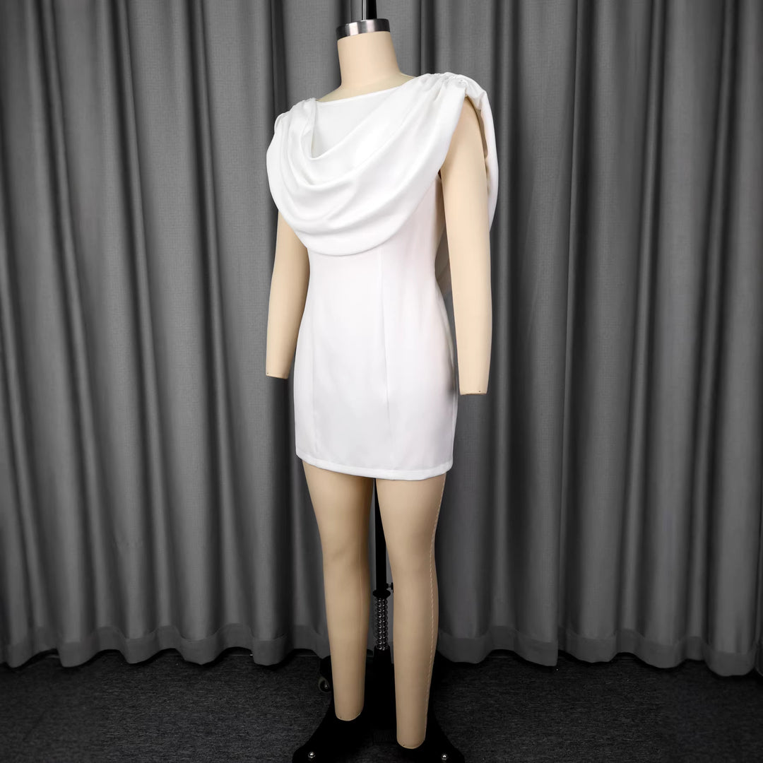 Damen Elegantes Minikleid mit drapiertem Schalkragen Drune