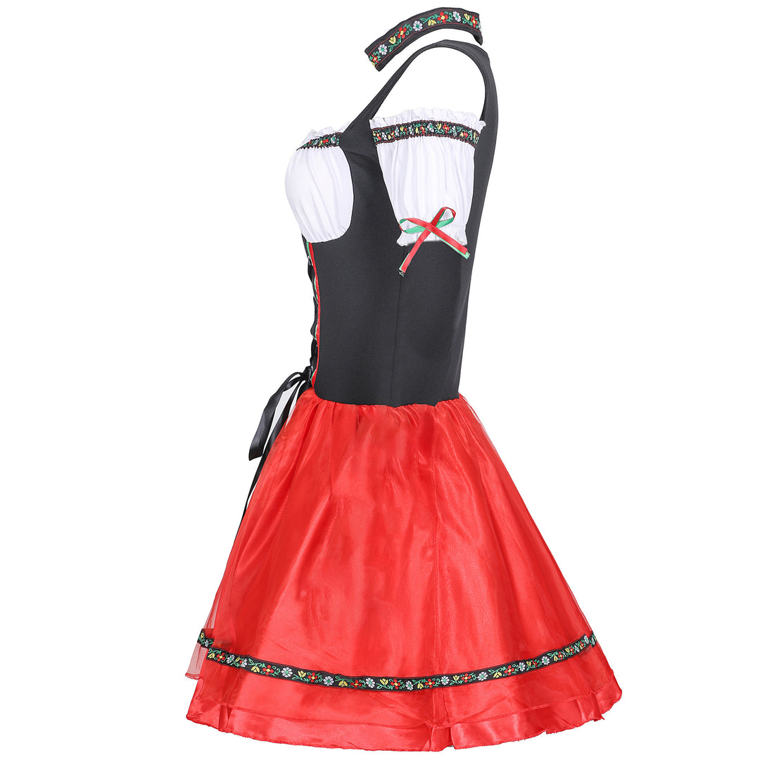 Damen nan folklorisches Kostümkleid mit off-shoulder Bluse Schnürkorsage und stufigem Tüllrock Drune