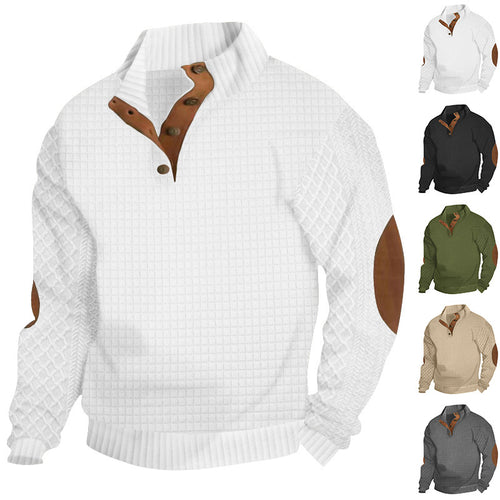Herren modischer Pullover mit strukturiertem Kanalmuster und kontrastierenden Ellbogenpatches Drune