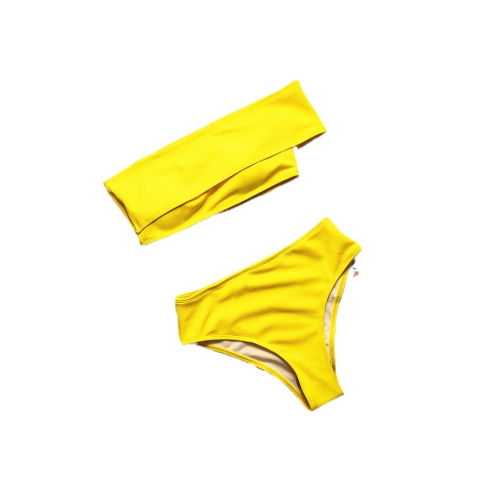 Damen Hochgeschnittener Bikini mit schulterfreiem Oberteil und elastischem Material Drune