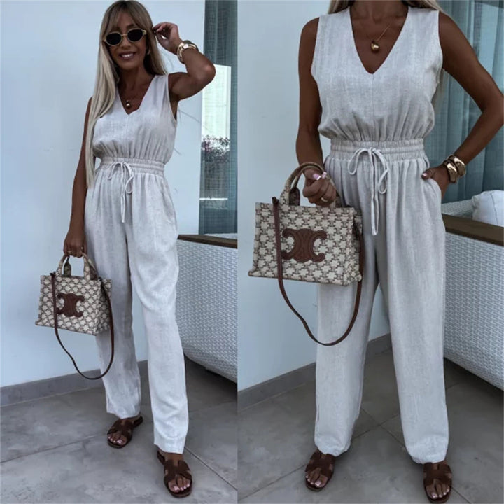 Damen komfortabler Jumpsuit mit elastischem Taillenzug Drune