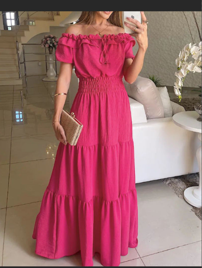 Damen Maxikleid mit Off-Shoulder Design und Volant-Ärmeln Drune