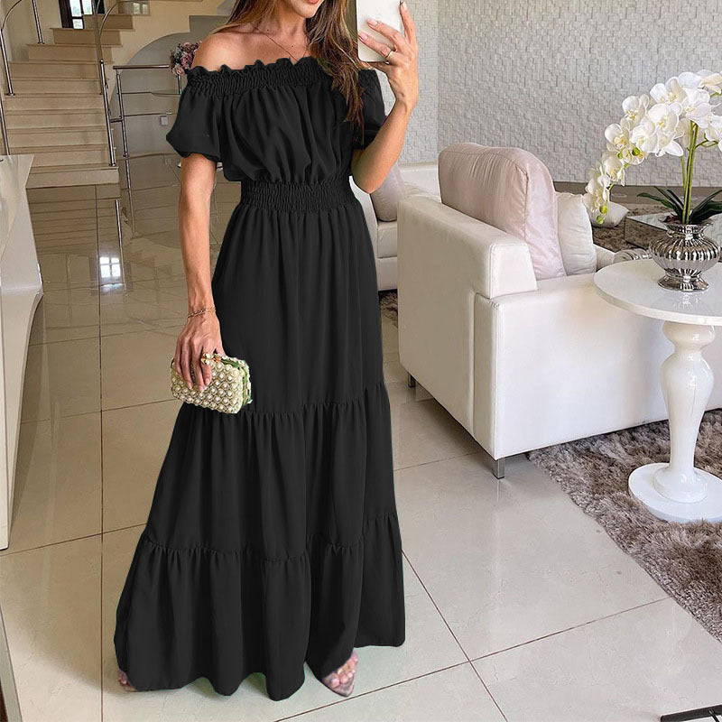 Damen Maxikleid mit schulterfreiem Design und voluminösen Rüschendetails Drune