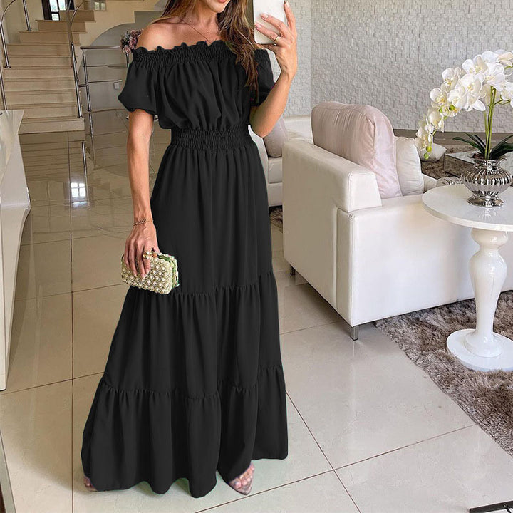 Damen Maxikleid mit schulterfreiem Design und voluminösen Rüschendetails Drune