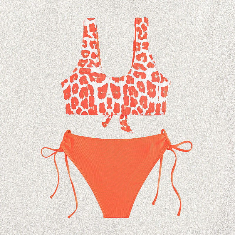 Damen Triangel-Bikini Set mit verspieltem Leopardenmuster und praktischen Bindebändern Drune