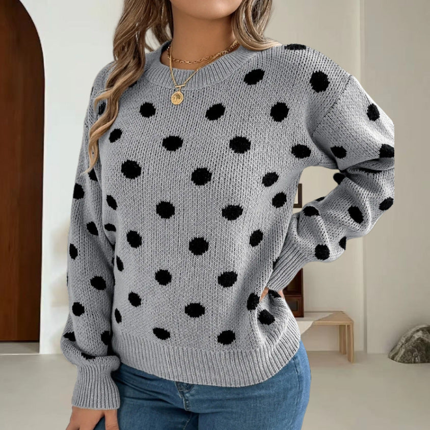 Damen Grobstrickpullover mit gepunktetem Muster und lässigem Schnitt Drune