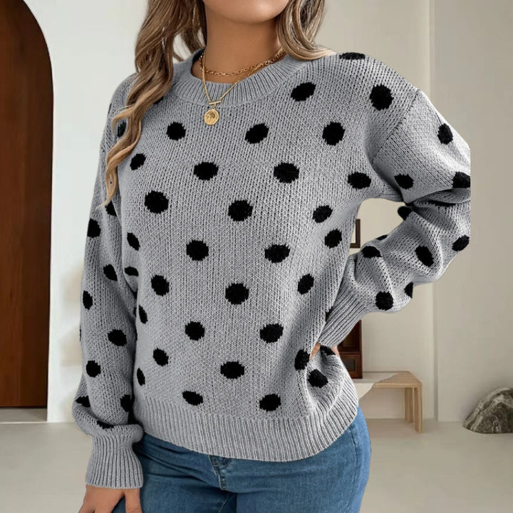 Damen Grobstrickpullover mit gepunktetem Muster und lässigem Schnitt Drune