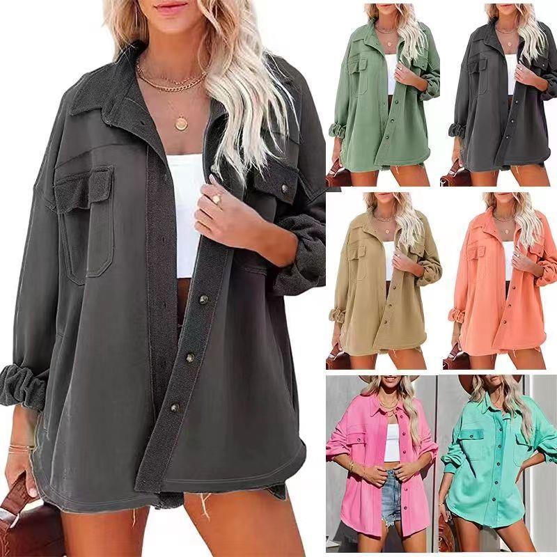 Damen lässige Oversized-Hemdjacke mit praktischen Taschen und modernem Schnitt Drune