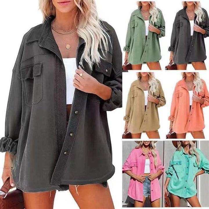 Damen lässige Oversized-Hemdjacke mit praktischen Taschen und modernem Schnitt Drune