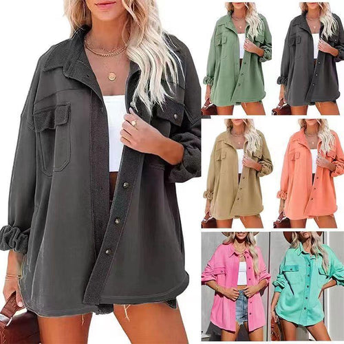 Damen lässige Oversized-Hemdjacke mit praktischen Taschen und modernem Schnitt Drune