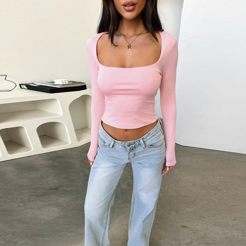 Damen Langarmcroptop mit originellem U-Ausschnitt und figurschmeichelndem Schnitt Drune