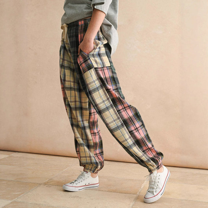 Damen Karierte Komfort-Hose mit elastischem Bund Drune
