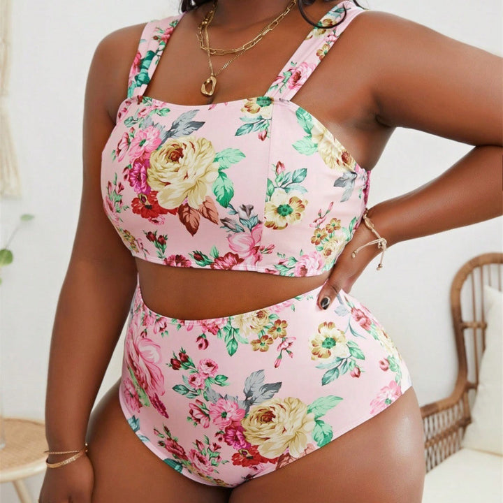 Damen Bikini-Set mit floralem Crop-Top und hohem Taillen-Schnitt Drune
