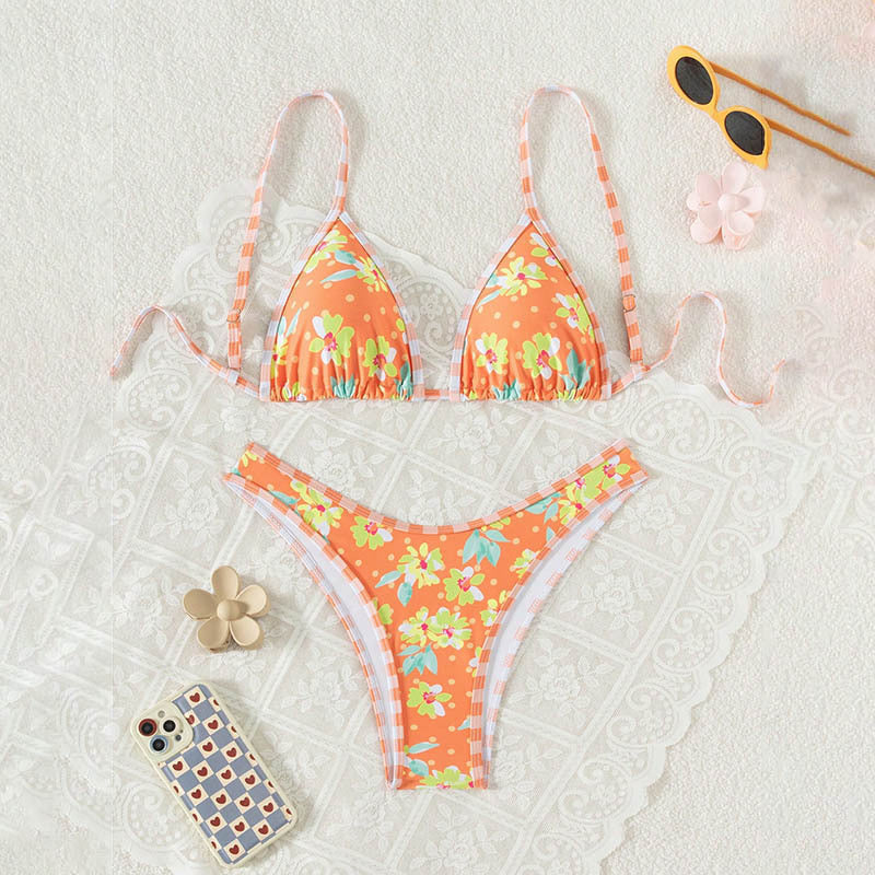 Damen floraler Triangel-Bikini mit verstellbaren Trägern Drune