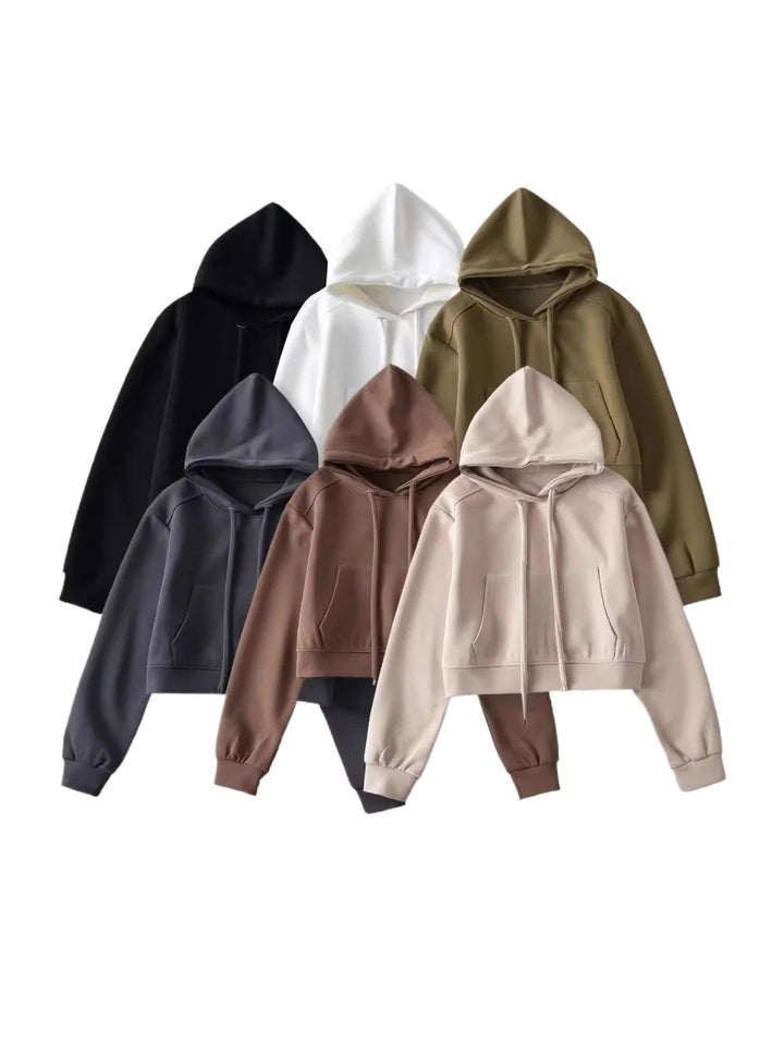 Damen modischer cropped Kapuzenpullover aus sweatshirt Material Drune