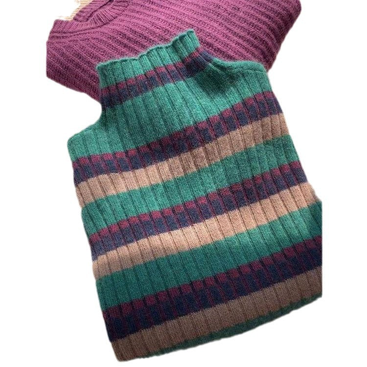 Damen Rippstrickpullover mit hohem Kragen und modischem Streifenmuster Drune