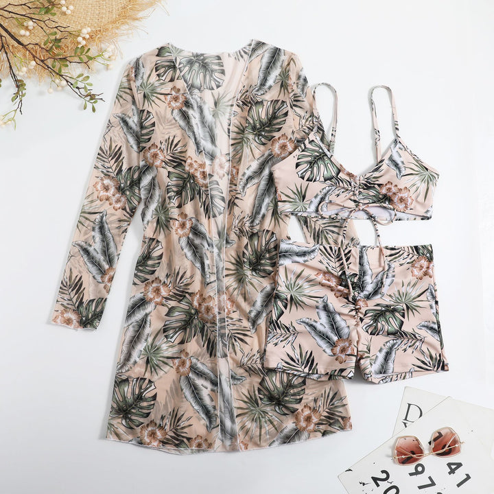 Damen Bikiniset mit floralem Oberteil und luftiger Wickeljacke Drune