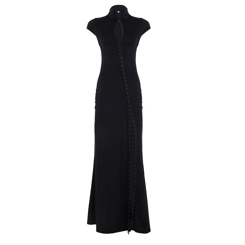 Damen Elegantes Wickelkleid mit hochgeschlossenem Kragen und schmaler Silhouette Drune