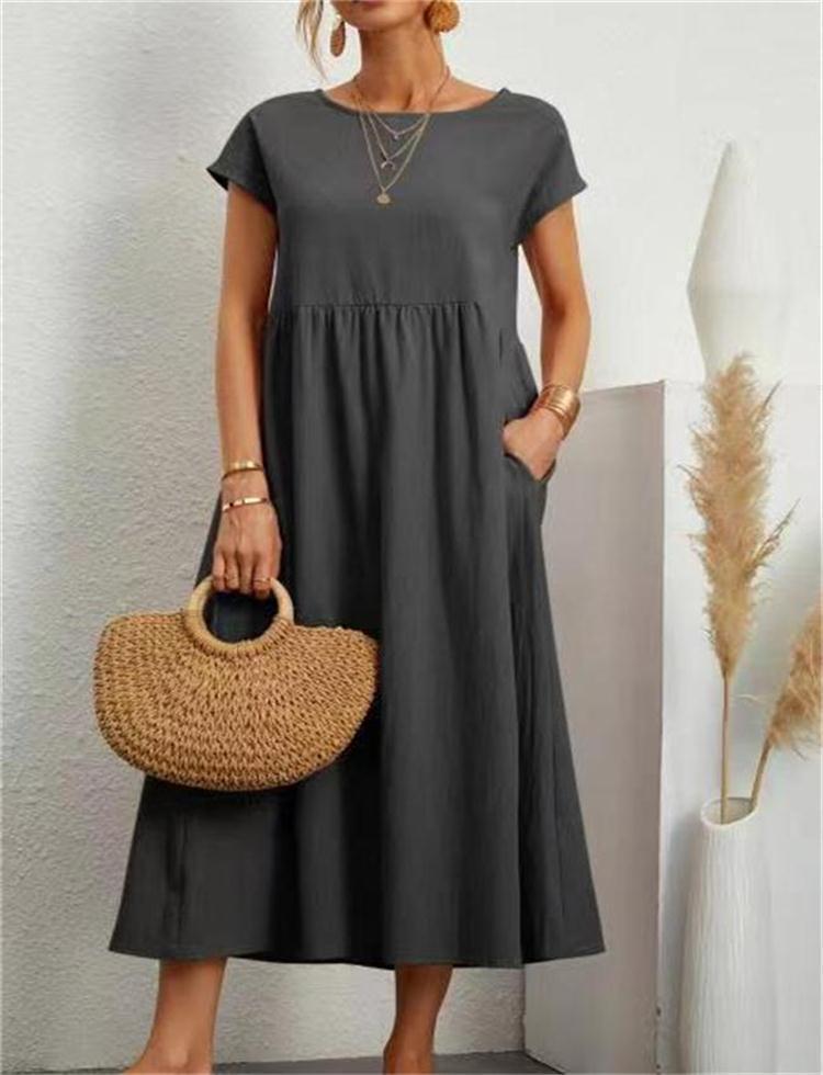 Damen lässiges Midikleid mit elegantem Schnitt und praktischen Taschen Drune