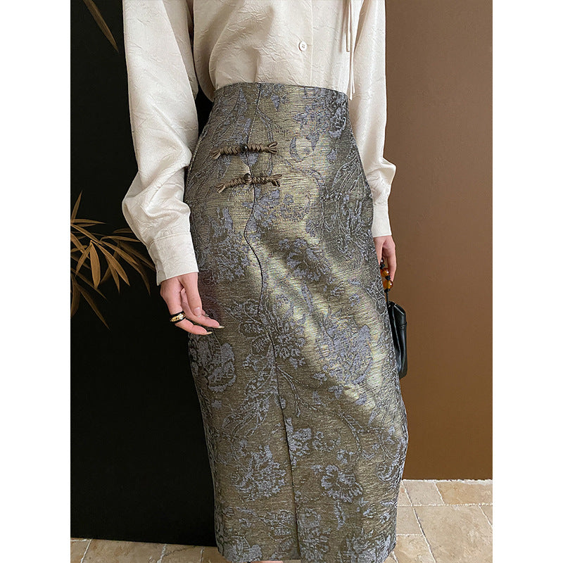 Damen Eleganter Midirock mit floralen Motiven und seitlichem Schlitz Drune