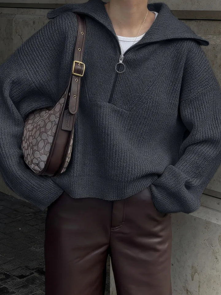 Damen Strickpullover mit Reißverschluss und lässigem Schnitt Drune